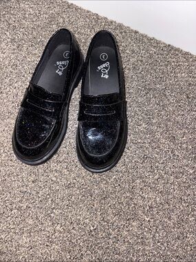 art class Black Glitter Penny Loafers for Kids